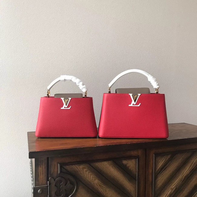 Louis vuitton original taurillon leather Capucines PM M48865 red&white&grey