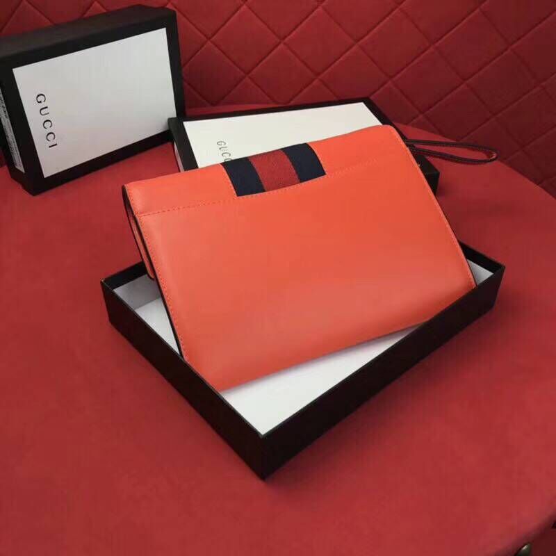 Gucci Calfskin Leather Clutch 477627 Orange