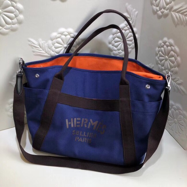 Hermes Canvas Shopping Bag H0734 blue