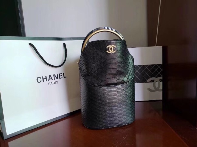 Chanel Bucket Bag Python & Gold-Tone Metal A57861 Black