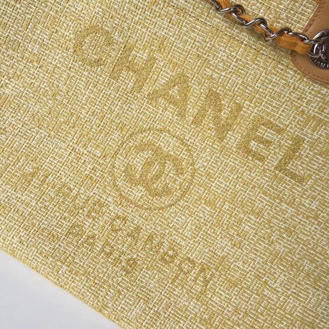 Chanel Original Tote Shopping Bag Canvas Calfskin & Silver-Tone Metal 92298 Yellow