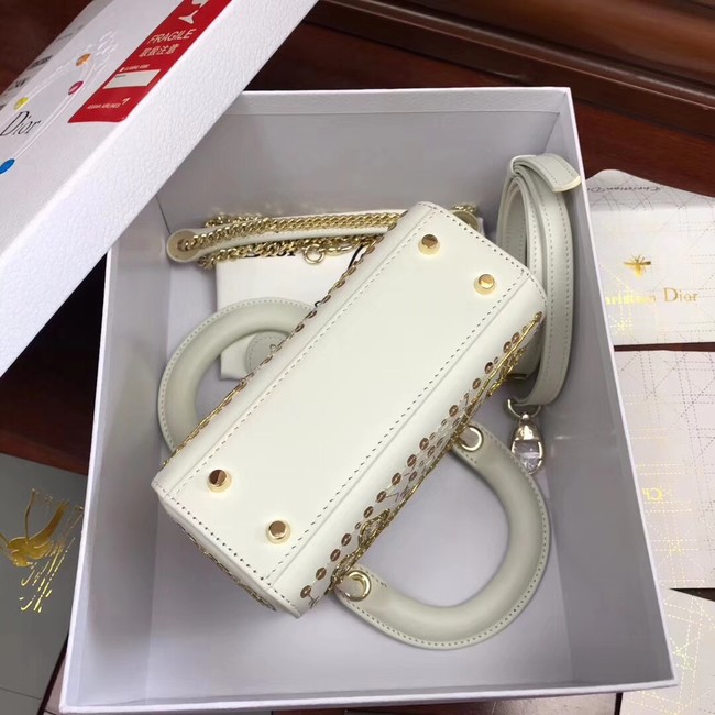 MINI LADY DIOR BAG IN EMBROIDERED CALFSKIN M0506 WHITE