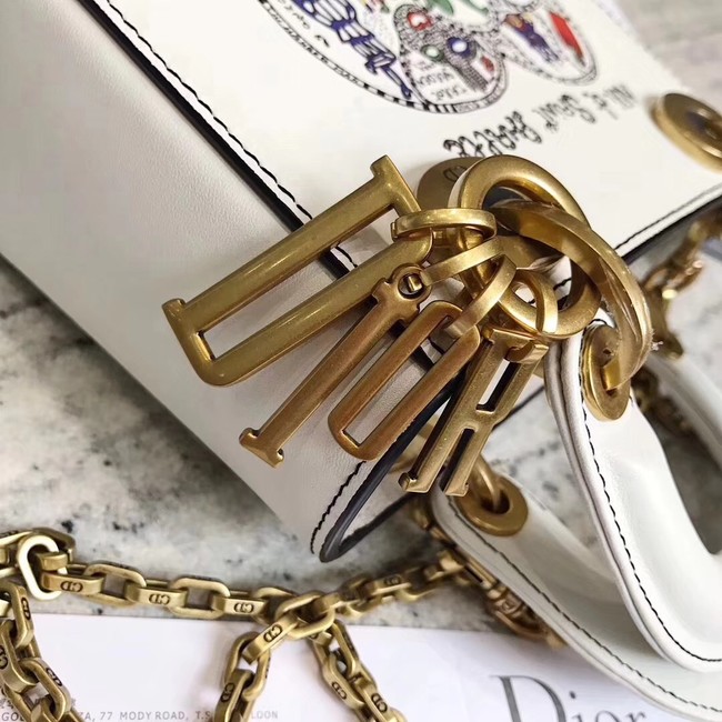 MINI LADY DIOR BAG WITH CHAIN IN WHITE SMOOTH CALFSKIN WITH NIKI DE SAINT PHALLE EMBROIDERY M927