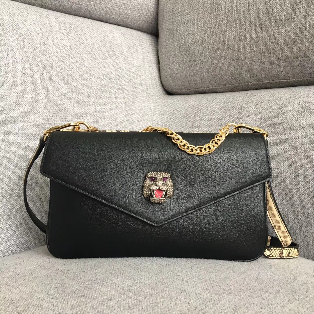 Gucci Python medium double shoulder bag 524822 black