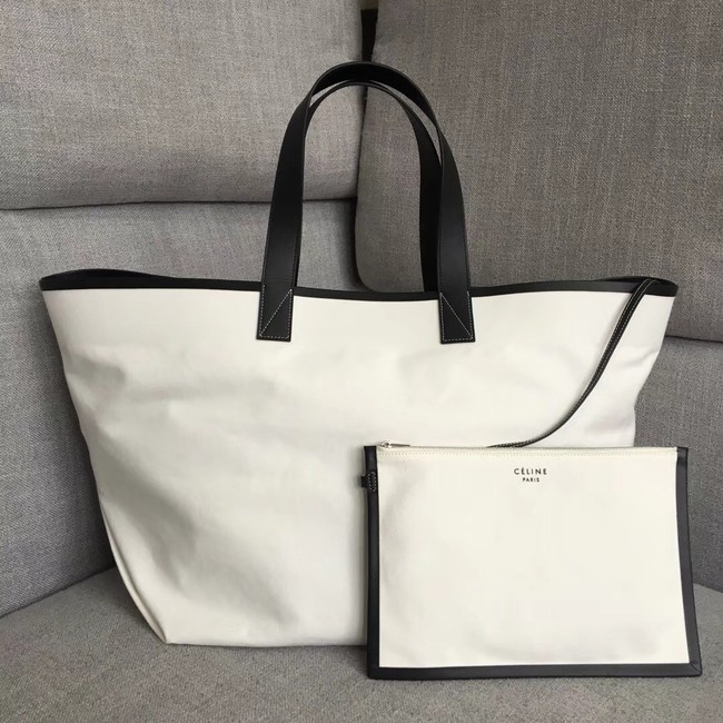 CELINE MEDIUM MADE IN TOTE IN TEXTILE 83180 WHITE & BLACK