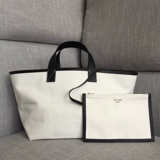 CELINE SMALL MADE IN TOTE IN TEXTIL 83181 WHITE & BLACK