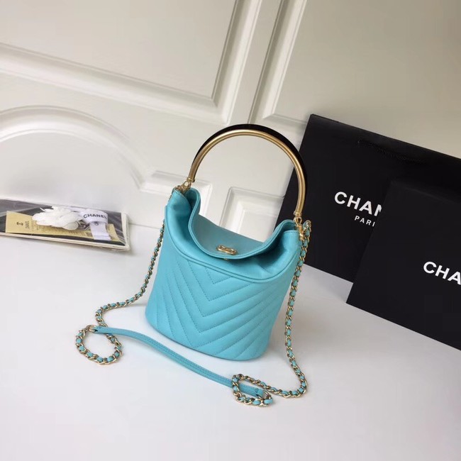 Chanel Bucket Bag Lambskin & Gold-Tone Metal A57861 Light blue