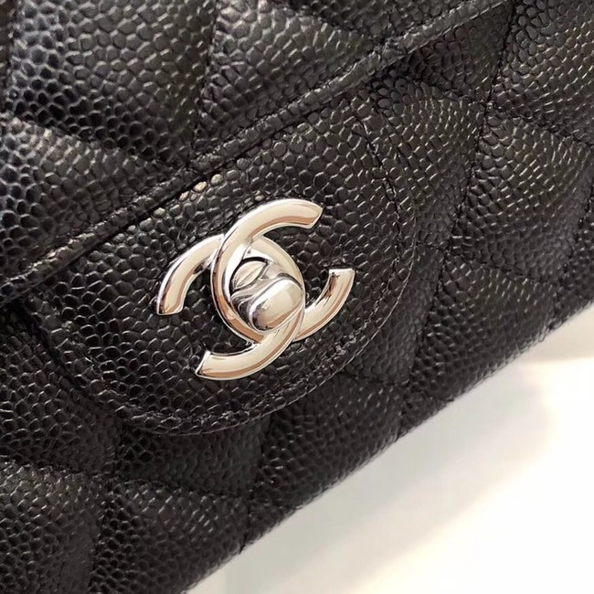 Chanel Small Classic Handbag Grained Calfskin & silver-Tone Metal A01113 black