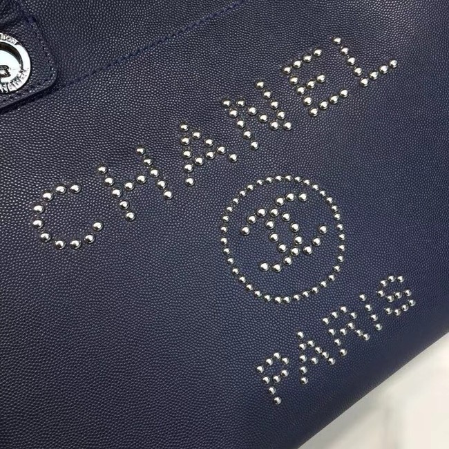 Chanel original Calfskin Leather Tote Bag 78900 Navy Blue