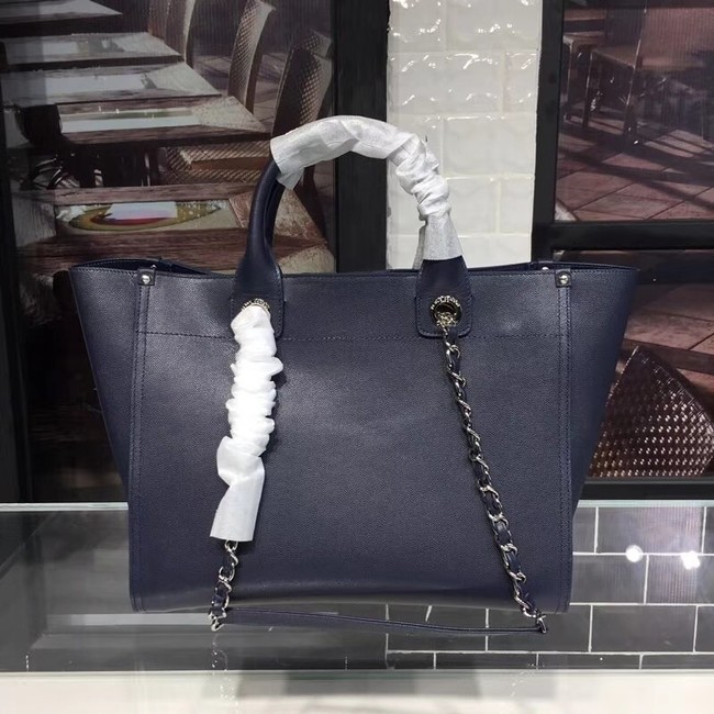 Chanel original Calfskin Leather Tote Bag 78900 Navy Blue