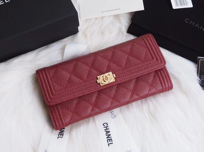 BOY CHANEL Flap Wallet A80286 red gold-Tone Metal