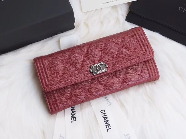 BOY CHANEL Flap Wallet A80286 red silver-Tone Metal