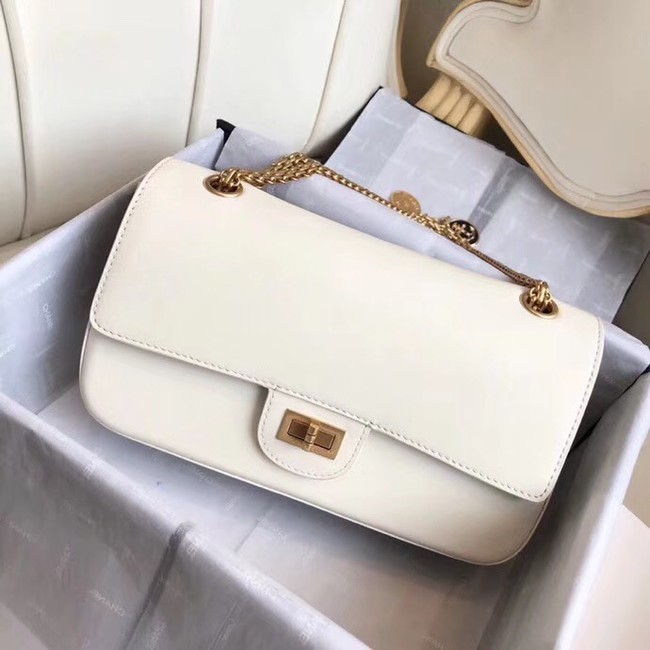 Chanel Original 2.55 Handbag Calfskin & Gold-Tone Metal A37586 white