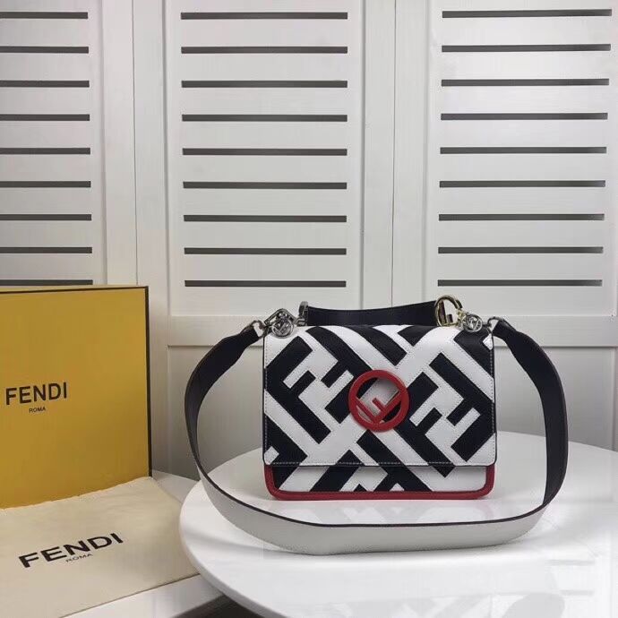 Fendi KAN I LOGO Handbag 8BS089 white&black