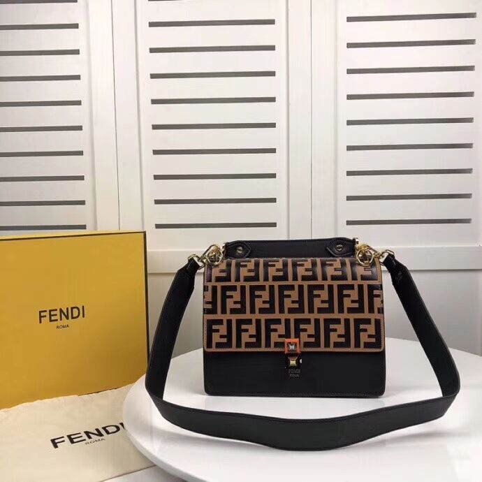 FENDI Kan I Leather Shoulder Bag F9235 black