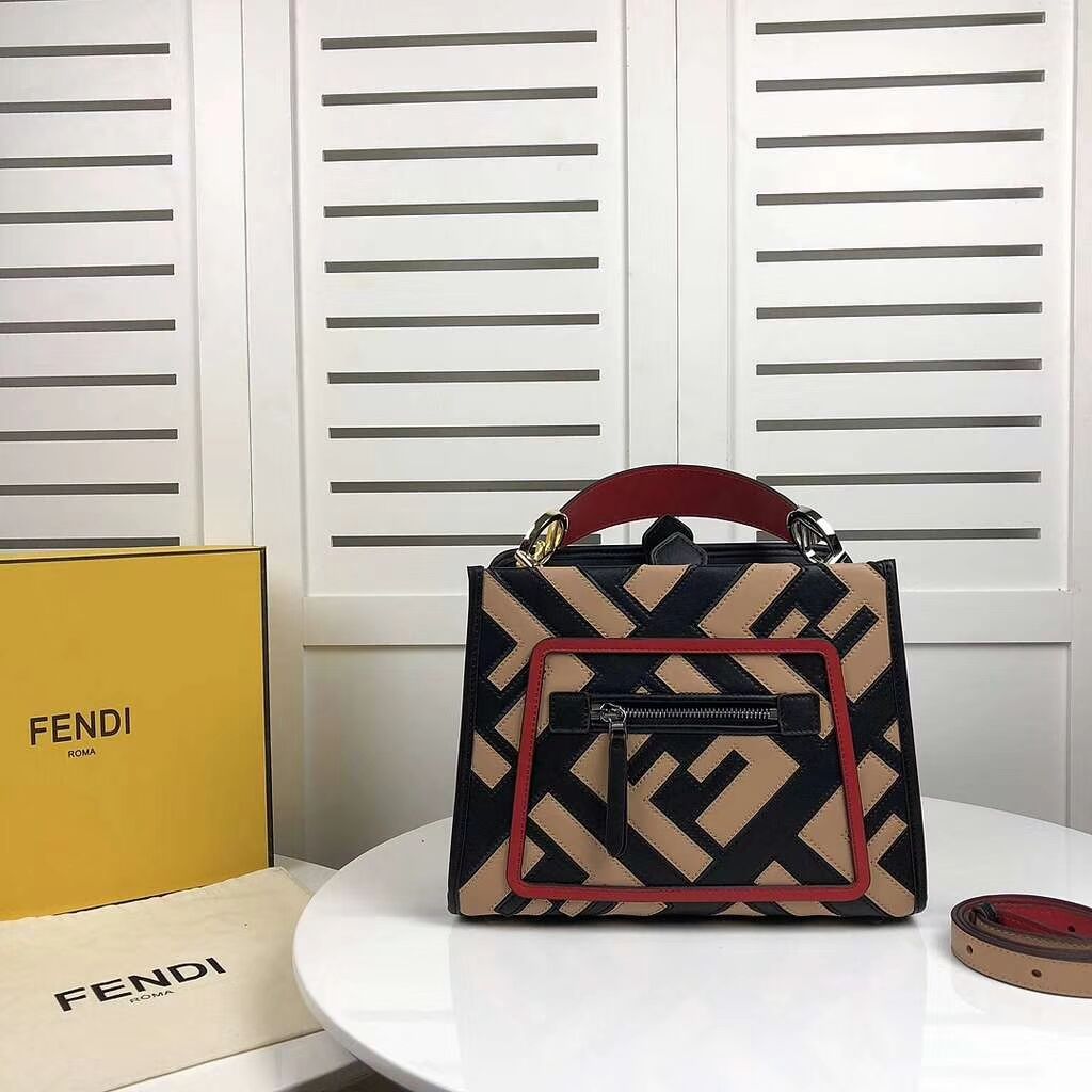 Fendi KAN I LOGO Handbag 8BS087 black&pink