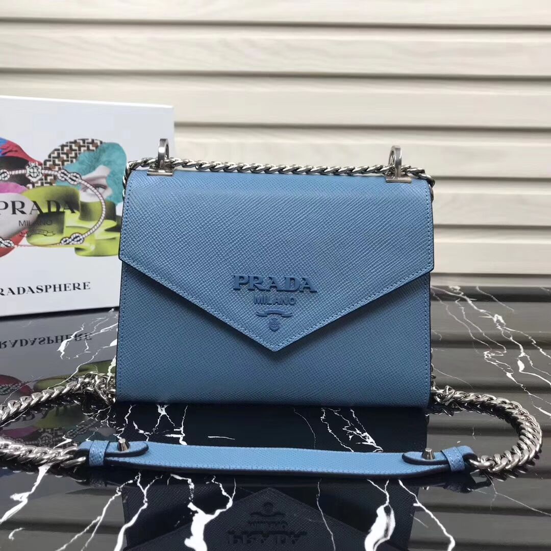 Prada Monochrome Saffiano leather bag 1BD127 light blue