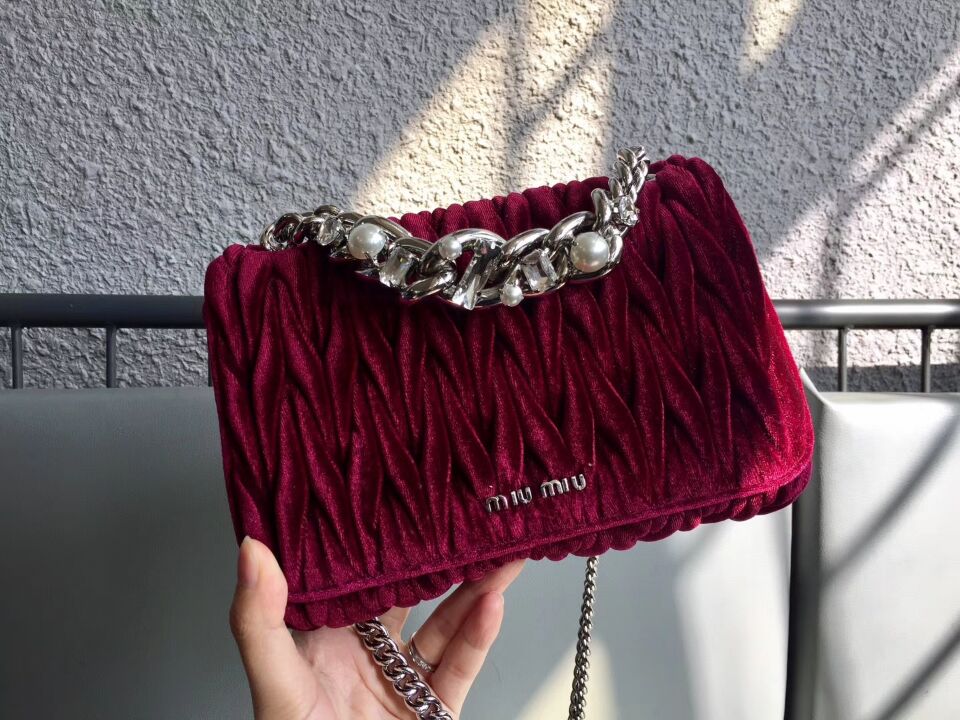 miu miu velvet Leather Flap Shoulder Bag 5BD041 red