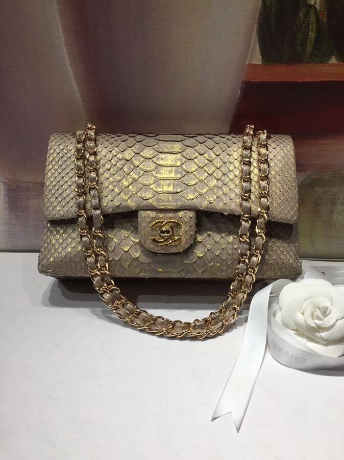 Chanel Classic Handbag Python & Gold-Tone Metal A01112 gold