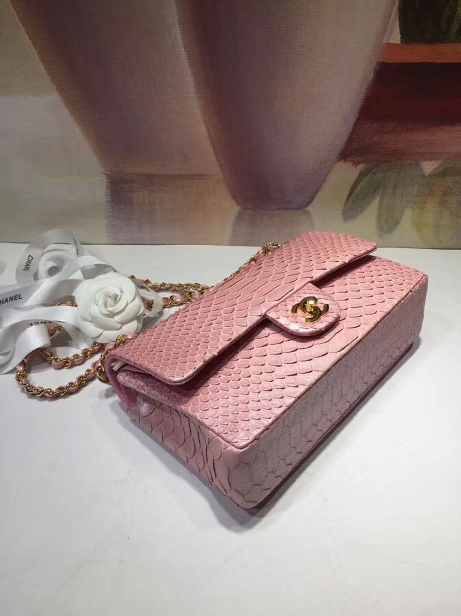 Chanel Classic Handbag Python & Gold-Tone Metal A01112 pink