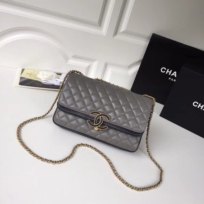 Chanel Original Flap Bag Lambskin & Gold-Tone Metal A57276 grey