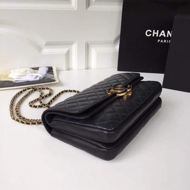 Chanel Original Flap Bag Lambskin & Gold-Tone Metal A57276 navy blue