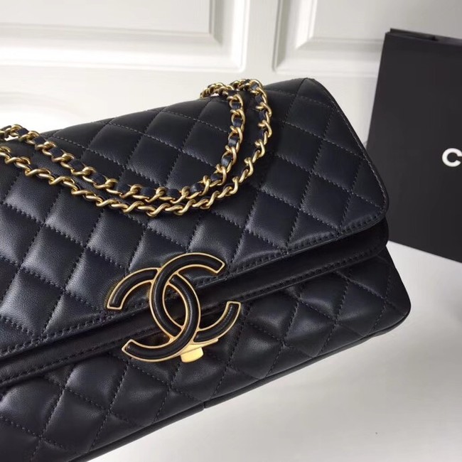 Chanel Original Flap Bag Lambskin & Gold-Tone Metal A57276 navy blue