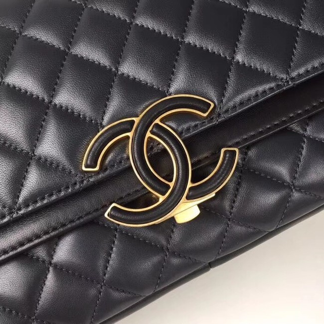 Chanel Original Flap Bag Lambskin & Gold-Tone Metal A57276 navy blue