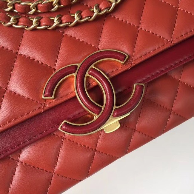 Chanel Original Flap Bag Lambskin & Gold-Tone Metal A57276 red