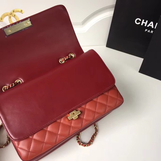 Chanel Original Flap Bag Lambskin & Gold-Tone Metal A57276 red