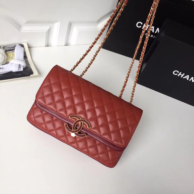 Chanel Original Flap Bag Lambskin & Gold-Tone Metal A57276 red