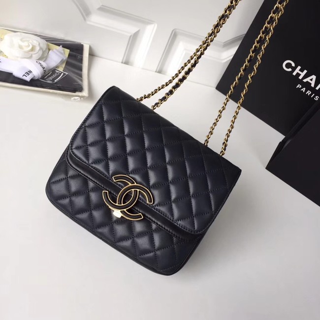 Chanel Original Flap Bag Lambskin & Gold-Tone Metal A57277 navy blue