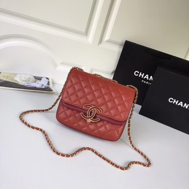 Chanel Original Flap Bag Lambskin & Gold-Tone Metal A57277 red