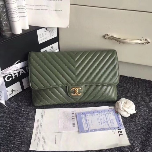 CHANEL Original Clutch Lambskin V57650 green