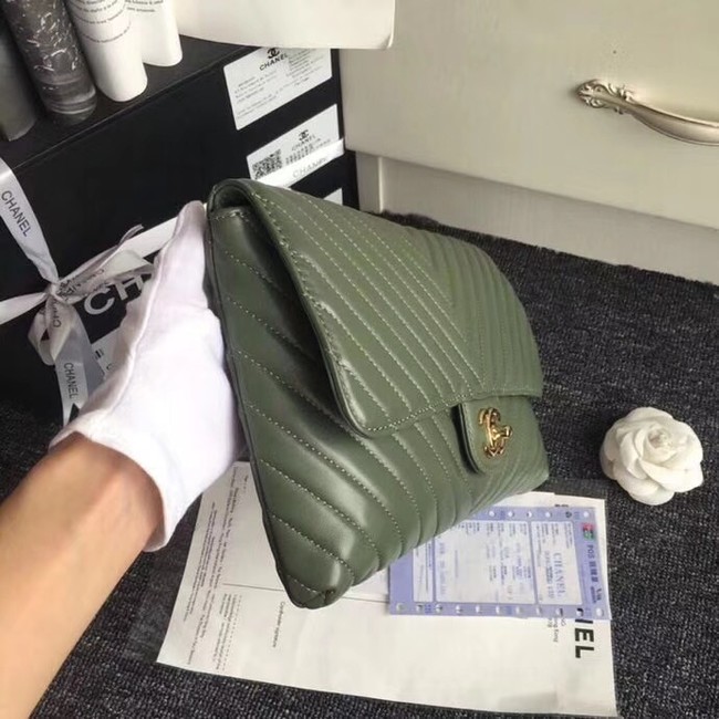 CHANEL Original Clutch Lambskin V57650 green