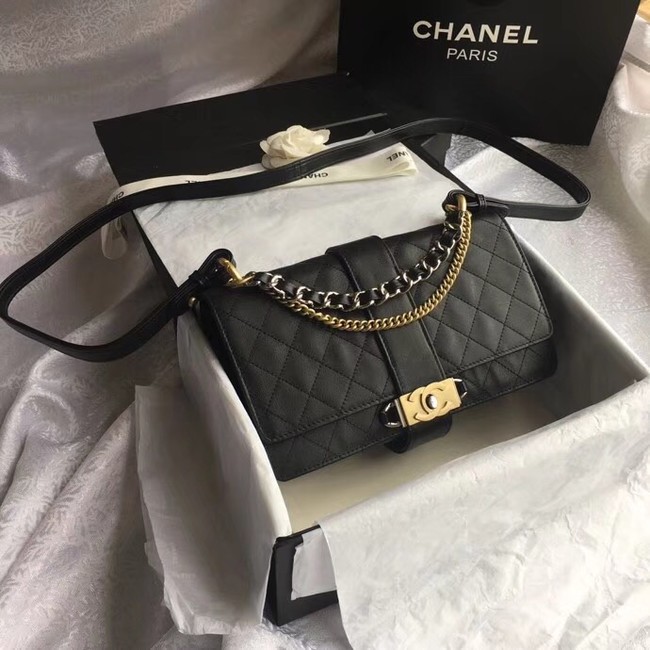 Chanel Flap Bag Calfskin Ruthenium-Finish & Gold-Tone Metal A57578 Black