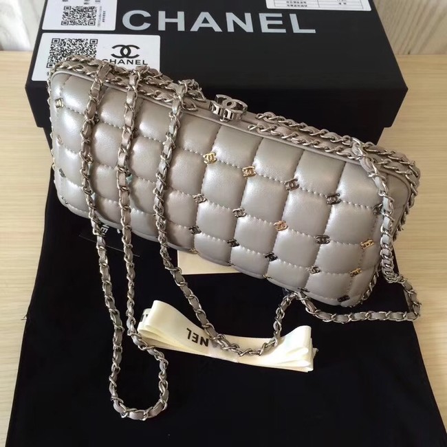 Chanel Minaudiere Metallic Lambskin & Ruthenium-Finish Metal 78985 grey