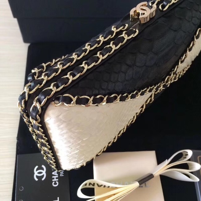 Chanel Minaudiere Metallic Snake skin & Ruthenium-Finish Metal 78990 black&white