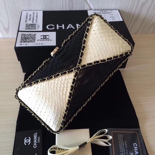 Chanel Minaudiere Metallic Snake skin & Ruthenium-Finish Metal 78990 black&white