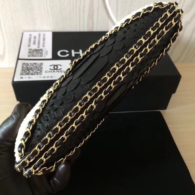 Chanel Minaudiere Metallic Snake skin & Ruthenium-Finish Metal 78990 black&white