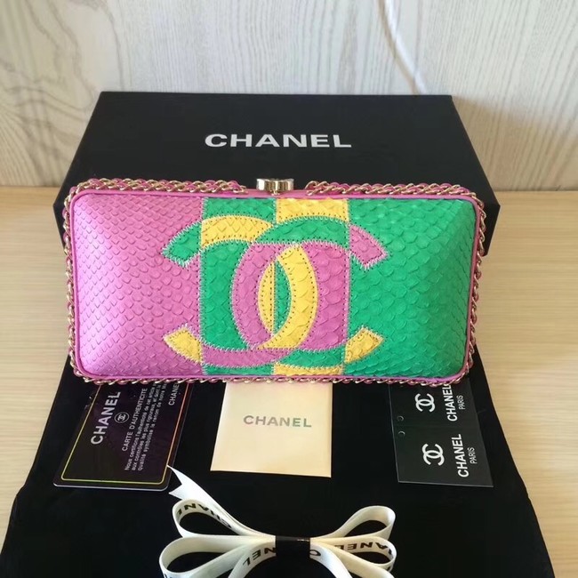 Chanel Minaudiere Metallic Snake skin & Ruthenium-Finish Metal 78990 pink&green