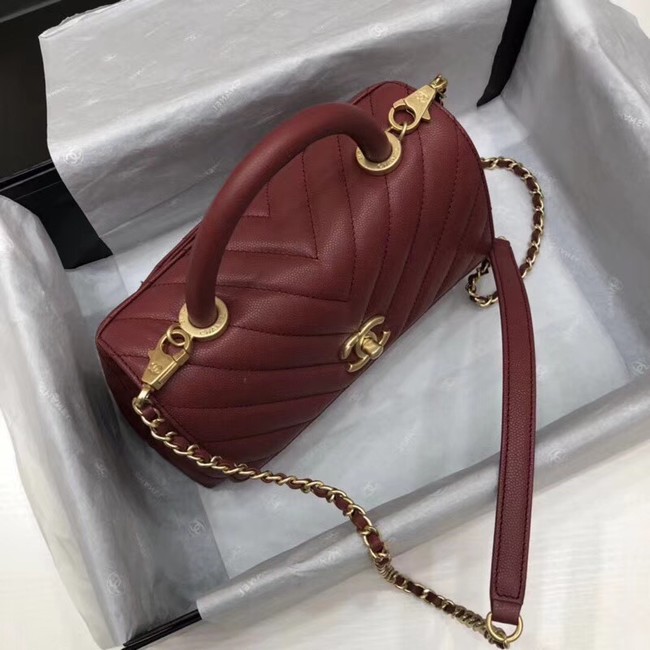 Chanel Small Flap Bag with Top Handle A92990 Wine