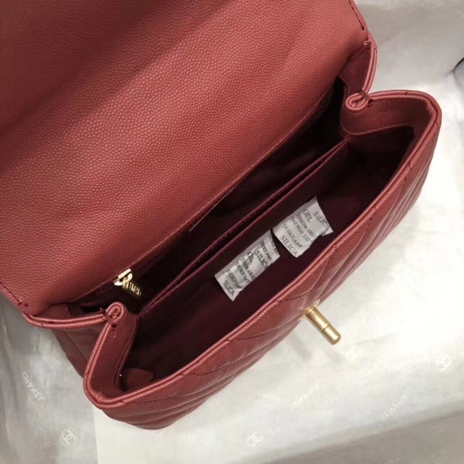 Chanel Small Flap Bag with Top Handle A92990 Wine