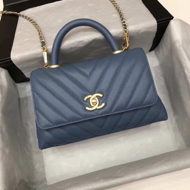 Chanel Small Flap Bag with Top Handle A92990 dark blue