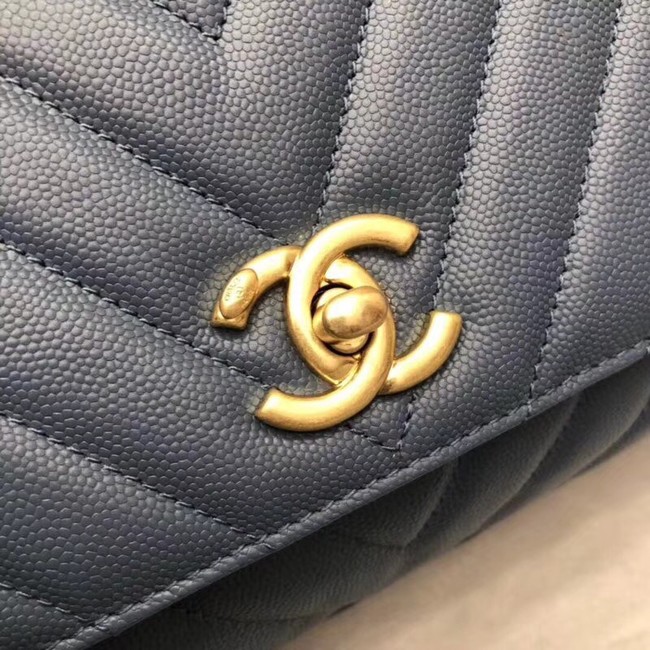 Chanel Small Flap Bag with Top Handle A92990 dark blue