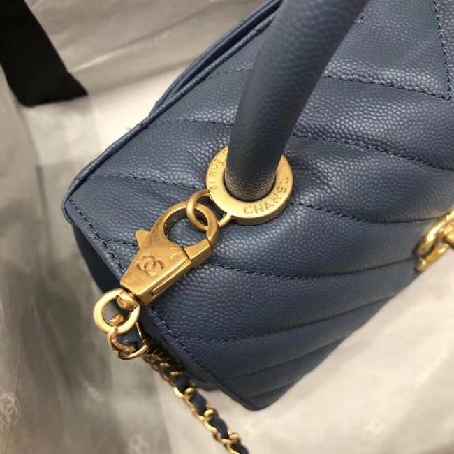 Chanel Small Flap Bag with Top Handle A92990 dark blue