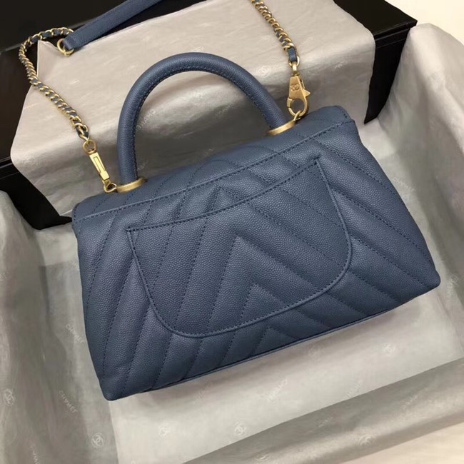 Chanel Small Flap Bag with Top Handle A92990 dark blue