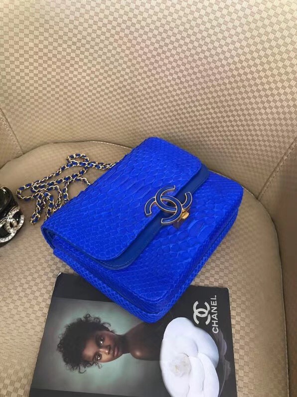 Chanel Original Flap Bag Python, Lambskin & Gold-Tone Metal A57277 blue