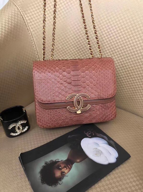 Chanel Original Flap Bag Python, Lambskin & Gold-Tone Metal A57277 pink