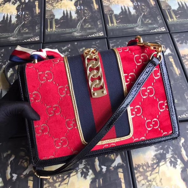 Gucci Sylvie GG velvet small shoulder bag 524405 red